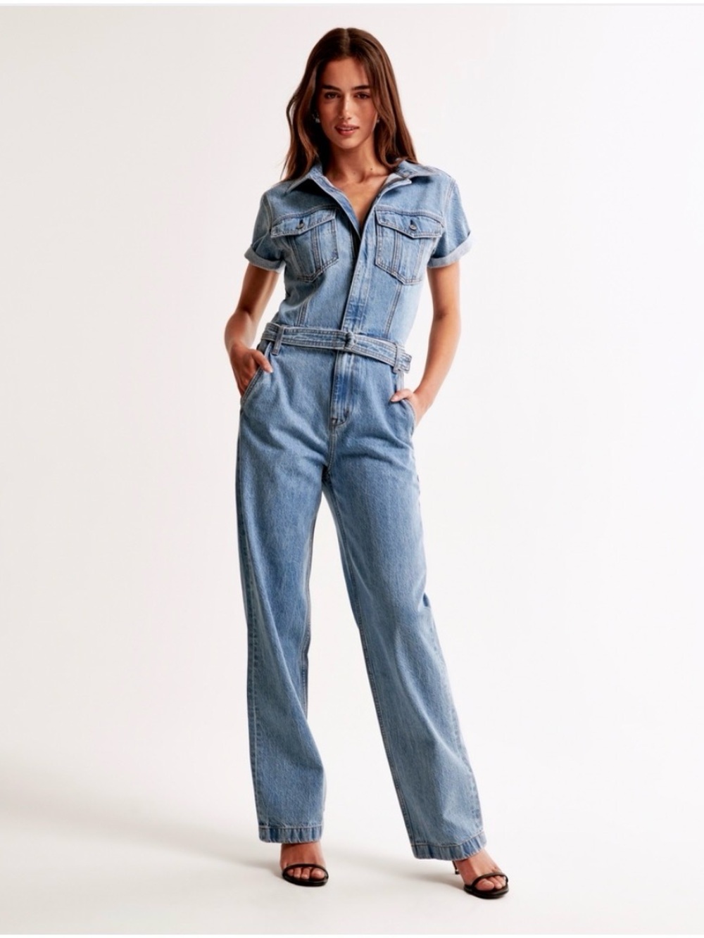Abercrombie & Fitch TALL Light Blue Denim Utility Jumpsuit